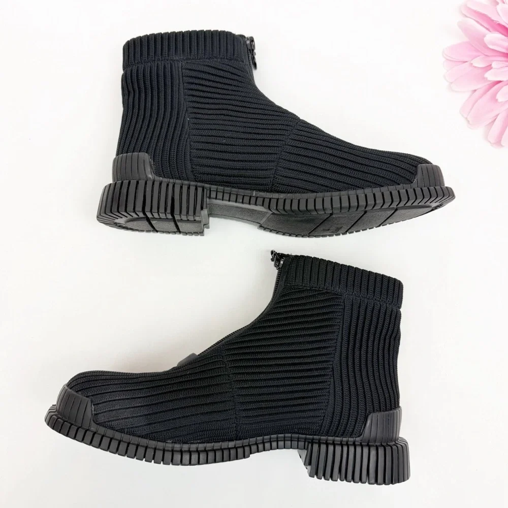 Camper Pix Ribbed Tencel Lyocell Ankle Boots Black